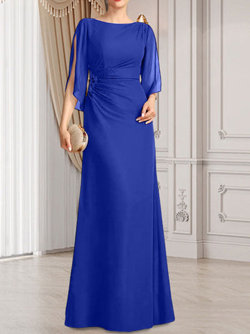 Vestido de corte recto/columna, largo hasta el suelo, de gasa, para la madre de la novia, con plisados ​​y cuentas.