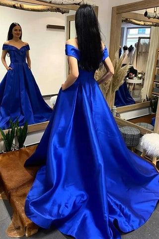 A-line Off Shoulder Prom Dresses, Evening Dresses With Train