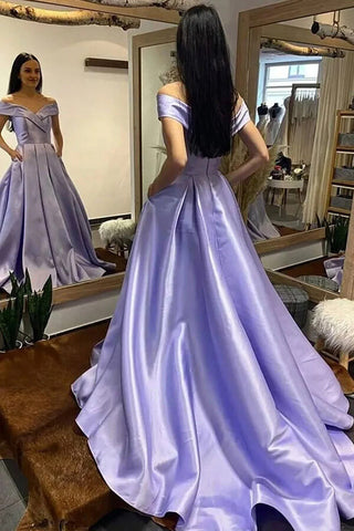 A-line Off Shoulder Prom Dresses, Evening Dresses With Train