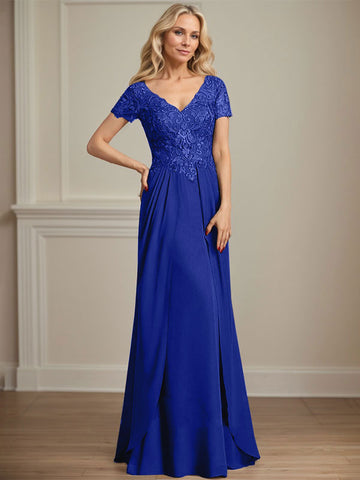 A-line V-Neck Floor-Length Chiffon Lace Mother of the Bride Dress