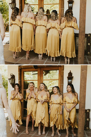 Tea-Length Mustard Yellow Bridesmaid Dress VMB37