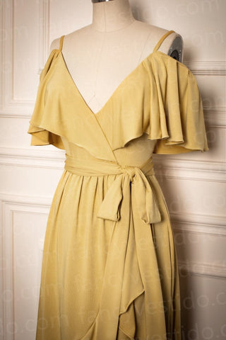 Tea-Length Mustard Yellow Bridesmaid Dress VMB37