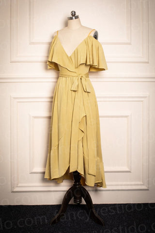 Tea-Length Mustard Yellow Bridesmaid Dress VMB37