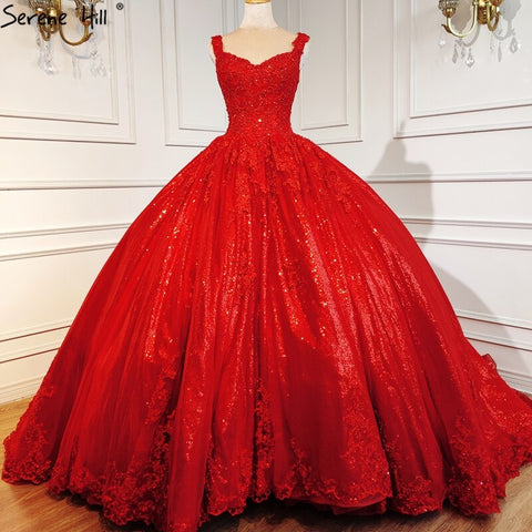 Ruhigen Hill Red Ärmellose Sexy Hochzeit Kleider 2025 Dubai High-end-Perlen Perlen Braut Kleid HA2440 Nach Maß