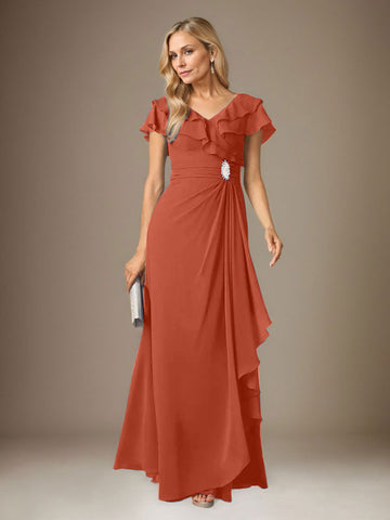 Stormy A-Line V-Neck Ruched Chiffon Dress