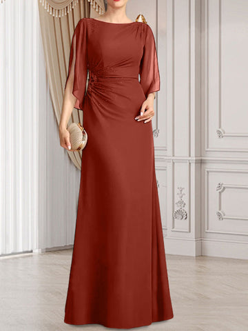 Vestido de corte recto/columna, largo hasta el suelo, de gasa, para la madre de la novia, con plisados ​​y cuentas.