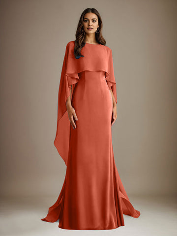 Sheath/Column Boatneck Floor-Length Chiffon Mother of the Bride Dress With Cascading Ruffles