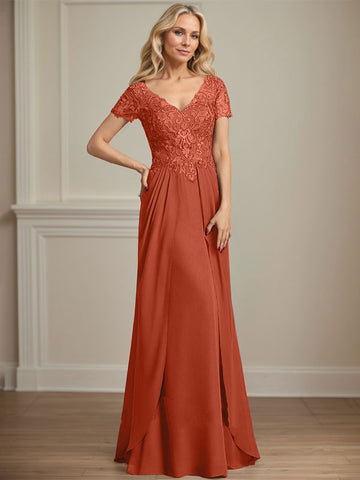 A-line V-Neck Floor-Length Chiffon Lace Mother of the Bride Dress