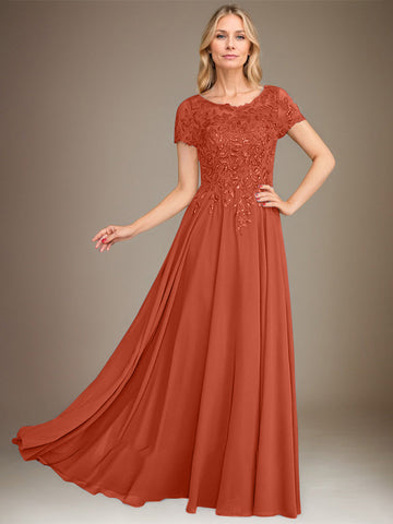 A-Line Scoop Floor-Length Chiffon Mother of the Bride Dress With Applique & Sequins