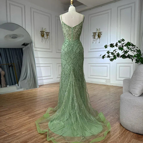 Luxury designer  Sage Green Beaded Evening Dresses  with  Overskirt LA72733A