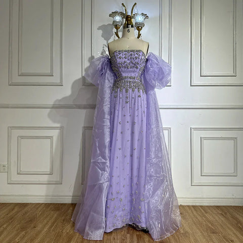 2025 Black Beaded Mermaid Evening Dresses Gowns with Puff Sleeves Overskirt for Formal Occasion LA72002