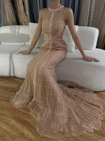 On Sale No Return No Refund Sale  Newest  Fashion Sexy Mermaid Evening Dresses  Halter Beading Luxury  Elegant  Evening Party Dress Real Photo LA6124
