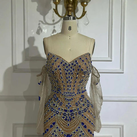 Robe de soirée luxueuse à perles bleues, idéale pour une occasion spéciale, LA72858