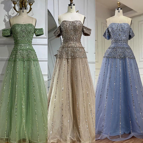 2025 Off The Shoulder A-Line Caramel Beaded Luxury Evening Dress for Formal Occasion Saudi LA72709