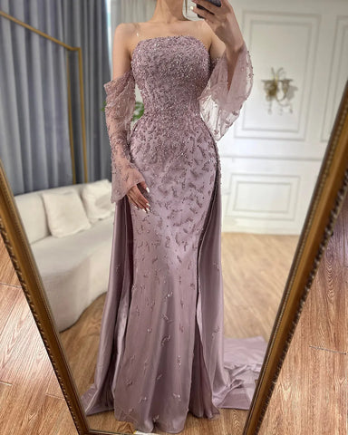Arab Evening Dress Silver Gray Woman Wedding Party Prom Gowns LA72705
