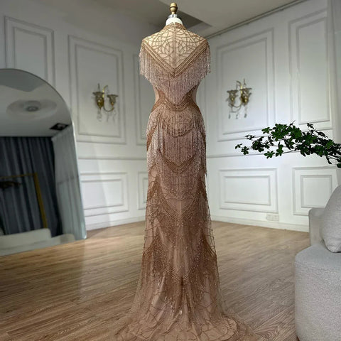 Grey Mermaid Luxury Evening Dresses Gowns Cap Sleeves Beading Tassel Sexy For Women Party 2025 LA70529