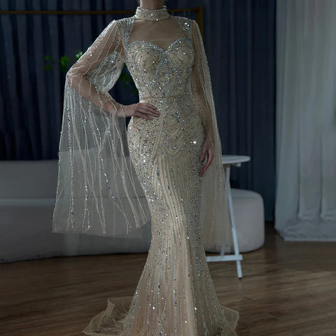 2025 Luxury Dubai Nude Sweetheart Mermaid Beaded Evening Gowns for Women Party LA72560