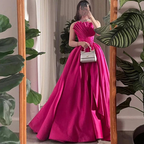Fuchsia A Line Dubai Evening Dresses Gowns 2025 Beaded Luxury Sexy Strapless For Women Wedding Party LA72210