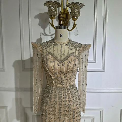 Beige Long Sleeves Arabic Evening Dresses LA72826