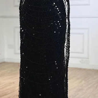 2025 Saudi Arabic Turquoise Mermaid Evening Dress With Pearls Beaded Cape Sleeves For Formal Occasion LA72590A