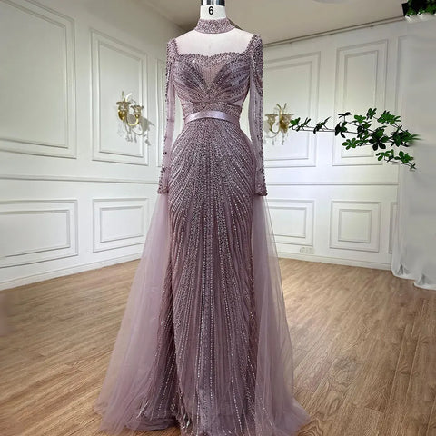 Robe de soirée sirène champagne de luxe avec jupe amovible LA71533
