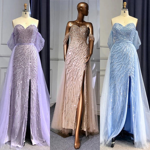 Blue High Split Mermaid Evening Dresses Gowns 2025 Beaded Elegant Luxury For Woman Party LA71595