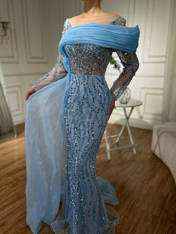 Oliver Green Mermaid Floor Length Luxury Beaded Pearls Evening Dresses Gowns For Women Wedding Party 2025 LA72396