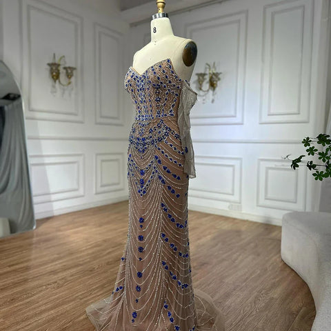 Robe de soirée luxueuse à perles bleues, idéale pour une occasion spéciale, LA72858