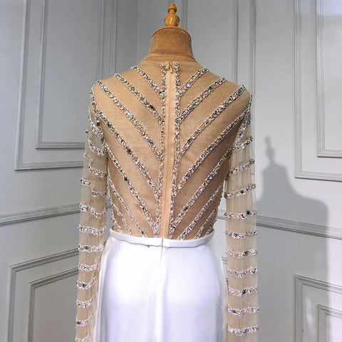 White Long Sleeves Mermaid Split Evening Dresses Design 2025 Beaded Luxury Elegant For Women Party LA71531