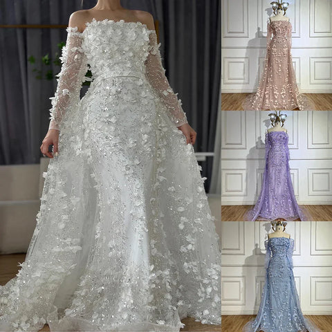 Elegant 3D Flowers Pink Luxury Dubai Evening Dress with Overskirt LA72641