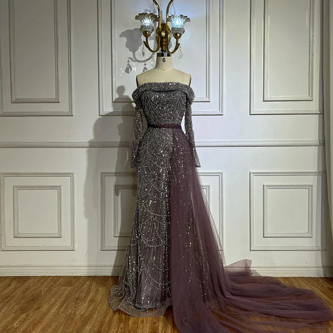 Off Shoulder Light Blue Mermaid Evening Dress with Detachable Overskirt Dubai LA72254