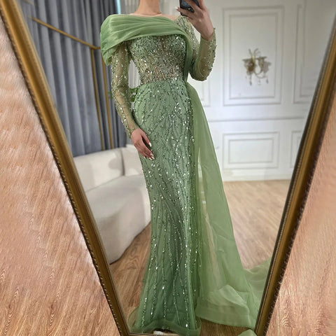 Oliver Green Mermaid Floor Length Luxury Beaded Pearls Evening Dresses Gowns For Women Wedding Party 2025 LA72396