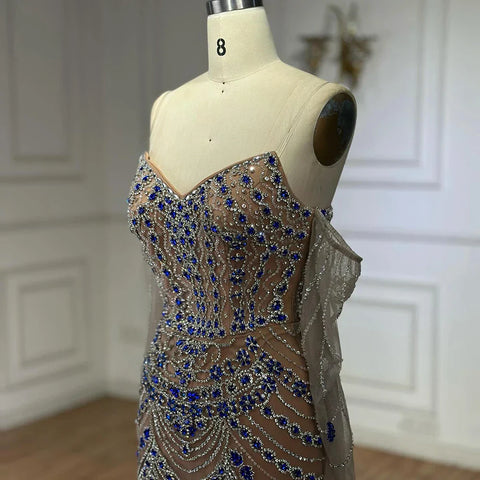 Robe de soirée luxueuse à perles bleues, idéale pour une occasion spéciale, LA72858