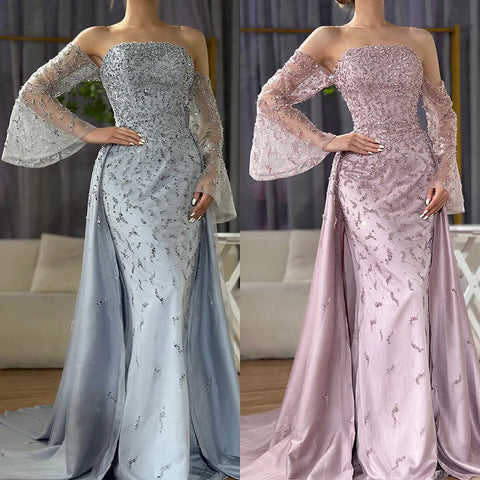 Arab Evening Dress Silver Gray Woman Wedding Party Prom Gowns LA72705