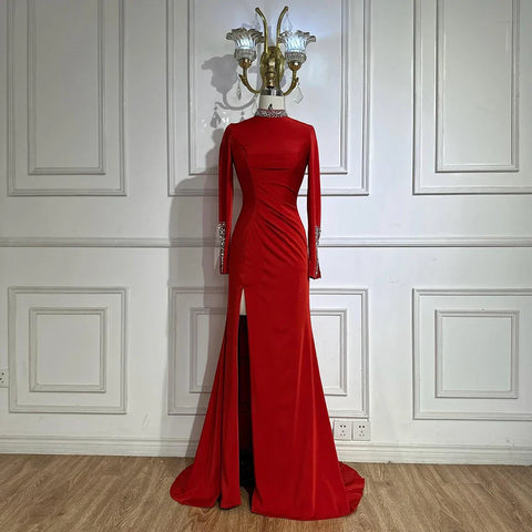 Black Satin Split Mermaid Luxury Evening Dress Gown LA72476