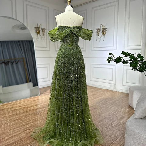 2025 Saudi Arabic Nude Pearls Beaded Design A-Line Evening Dresses Gowns for Formal Occasion LA72738