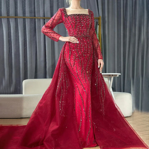 Robe de soirée sirène verte style arabe avec jupe et perles, luxueuse tenue de soirée pour occasions spéciales (2025) (LA72710) 