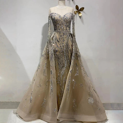 Muslim Mermaid Nude With Overskirt Beaded  Dubai Evening Dresses Gowns 2025 For  Wedding Party LA71943