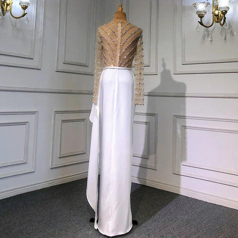 White Long Sleeves Mermaid Split Evening Dresses Design 2025 Beaded Luxury Elegant For Women Party LA71531