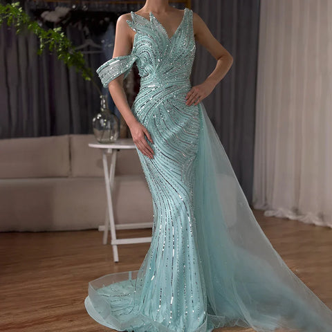 2025 Arabic Pink Mermaid Elegant One Shoulder Beaded Long Evening Dresses Gowns for Formal Occasion LA72662A