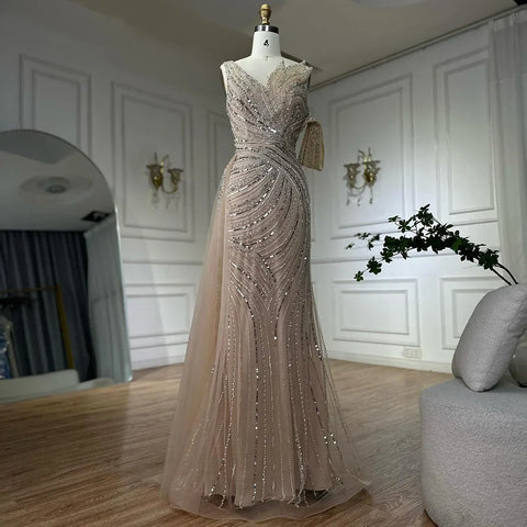 2025 Arabic Pink Mermaid Elegant One Shoulder Beaded Long Evening Dresses Gowns for Formal Occasion LA72662A