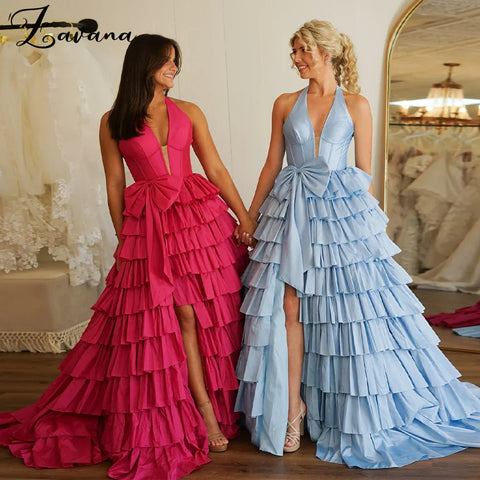 Vestido de noche moderno con volantes y pliegues, corte A, lazo, estilo musulmán saudí, para ocasiones formales. Vestidos de fiesta de noche personalizados. 