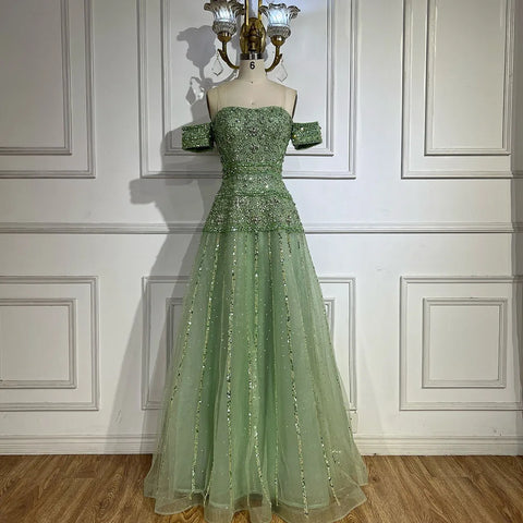 2025 Off The Shoulder A-Line Caramel Beaded Luxury Evening Dress for Formal Occasion Saudi LA72709