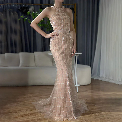 On Sale No Return No Refund Sale  Newest  Fashion Sexy Mermaid Evening Dresses  Halter Beading Luxury  Elegant  Evening Party Dress Real Photo LA6124