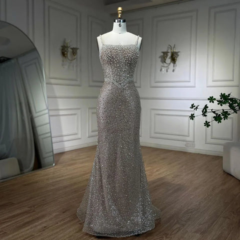 Nude Mermaid Evening Gown - Elegant, Luxurious, Pearls Beaded. Perfect for Women's Wedding Party in 2025. LA72321