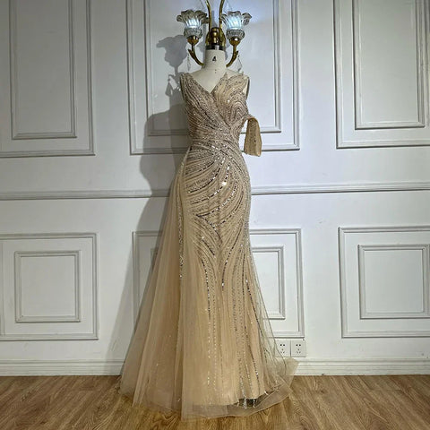 2025 Arabic Pink Mermaid Elegant One Shoulder Beaded Long Evening Dresses Gowns for Formal Occasion LA72662A