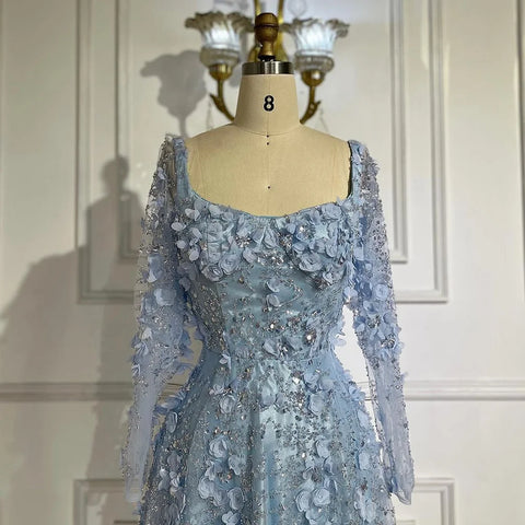 Arabic Gray A Line Elegant Appliques Luxury Beaded Evening Gowns for Women Wedding Party LA72657