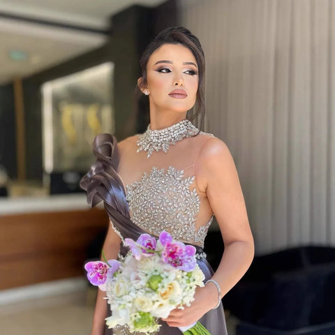 Luxury Beaded Arabic Evening Dress with Slit LA72769