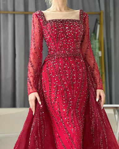 Robe de soirée sirène verte style arabe avec jupe et perles, luxueuse tenue de soirée pour occasions spéciales (2025) (LA72710) 