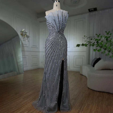 Caramel Sexy High Split Off Shoulder Mermaid Evening Dresses Beaded Gowns 2025 For Women Wedding Party LA72049